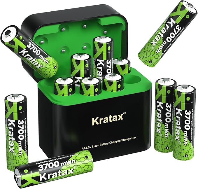 Kratax 12 Count 3700mWh AA Rechargeable Lithium Batteries by Kratax