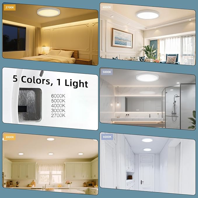 TOPELER 9 Inch LED Flush Mount Ceiling Light, 24W 2000Lm, 5 Color Temperature - Image 3