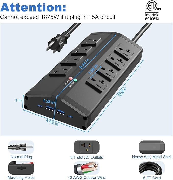 JUNNUJ Heavy Duty Power Strip - Image 7