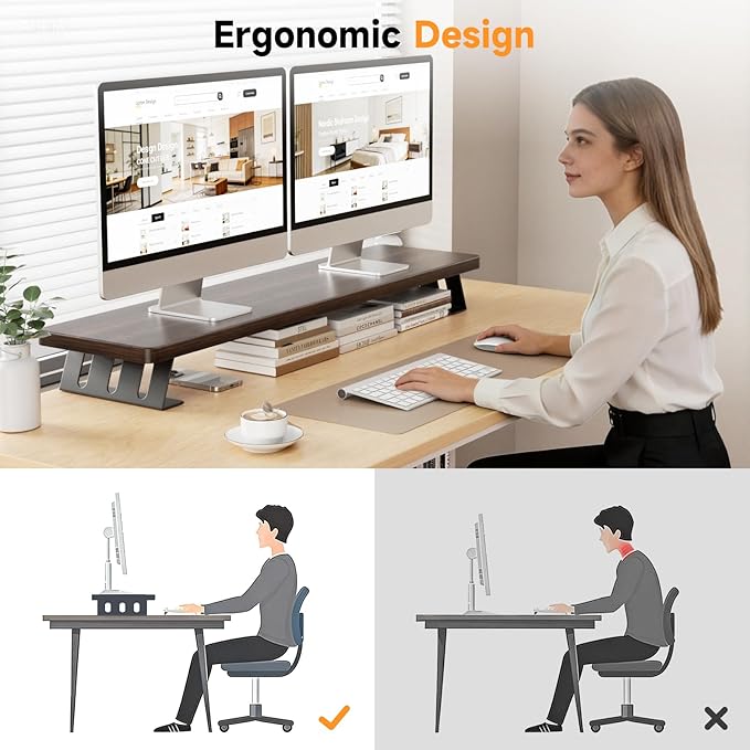 NestNeat Dual Monitor Stand Riser, 39 Inch Large Wood Monitor Stands - Image 6