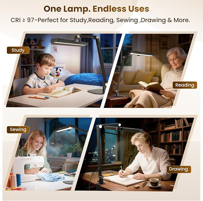 LIONVISON Desk Lamps for Home Office: 2 in 1 Eye-Caring Modern LED Desk Lamp - Image 3