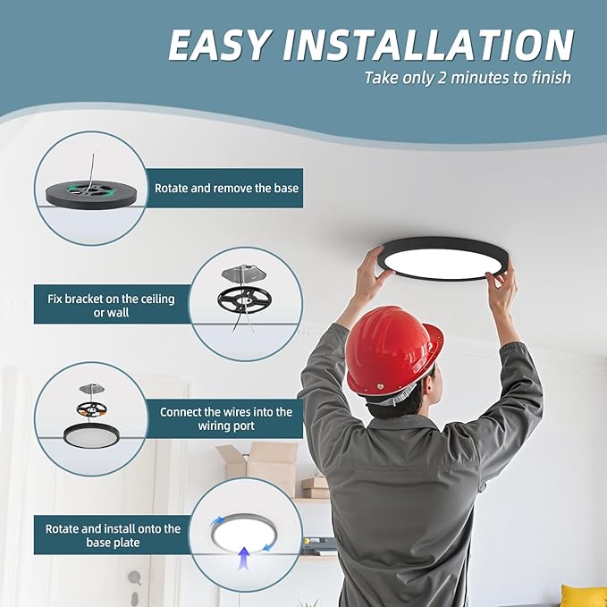 TOPELER Black LED Flush Mount Ceiling Light, 12inch Dimmable Round Ceiling Light - Image 7