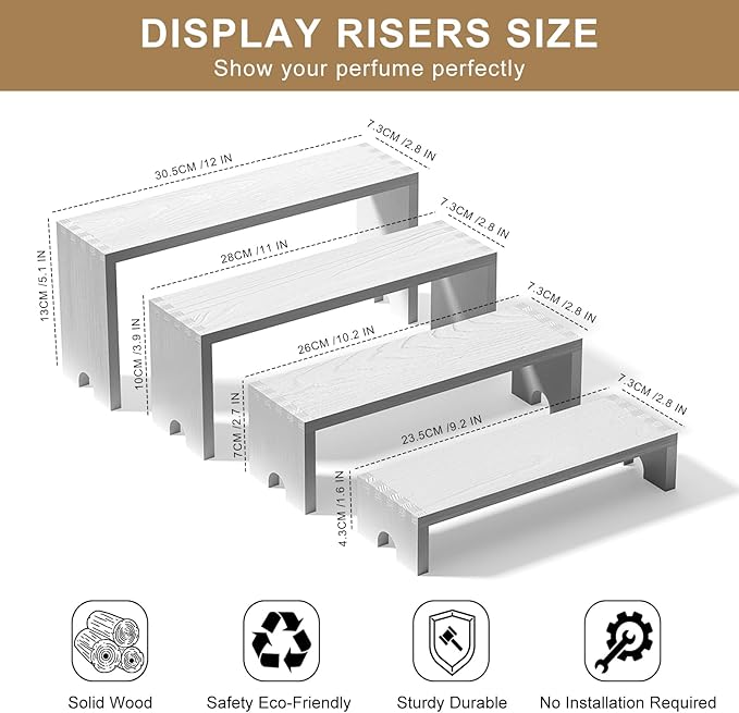 4 Set Large White Wooden Tiered Riser Display Stands - Image 8