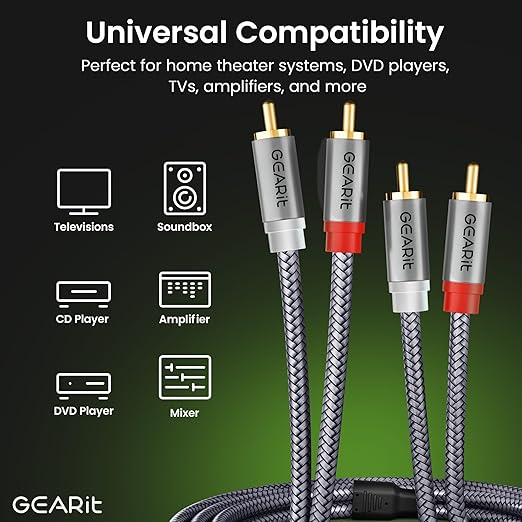 GEARit RCA Cable 2RCA Male to 2RCA Male Stereo Audio Cables Shielded Braided - Image 4