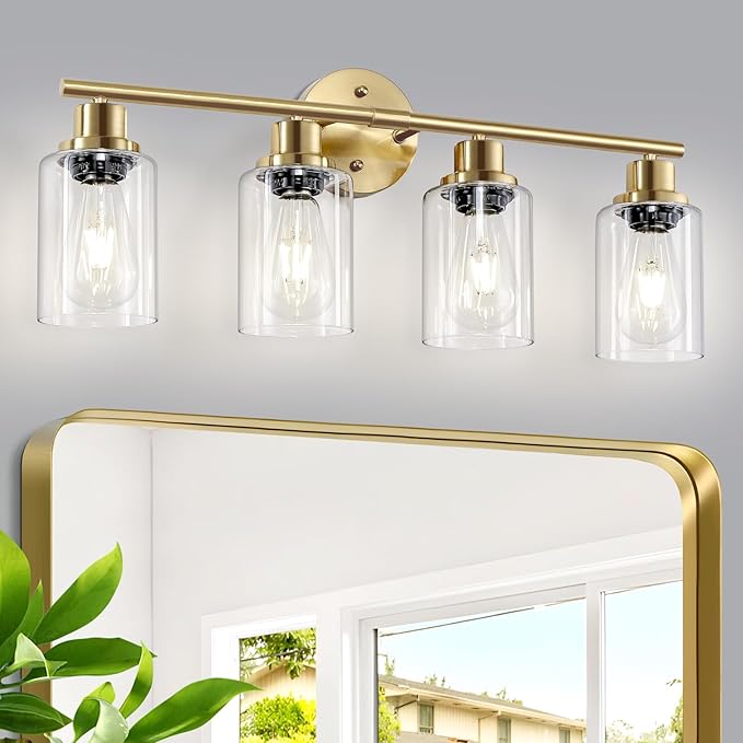 Guliaofo 4-Light Gold Bathroom Light Fixtures, E26 Modern Vanity Lights by GuliaofoLights