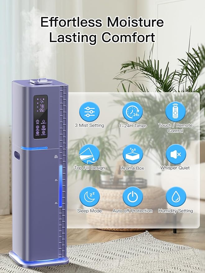 Zeova 10L/2.64Gal Humidifiers for Bedroom, Top Fill Quiet Ultrasonic Cool Mist - Image 4