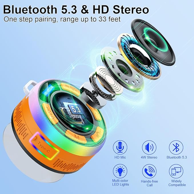 Shower Bluetooth Speaker IPX7 Waterproof, Portable Bluetooth Speakers - Image 3
