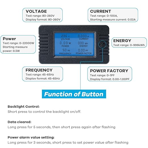 AC 80-260V 100A Multi-Function Power Monitor LCD Digital Display Voltage - Image 3