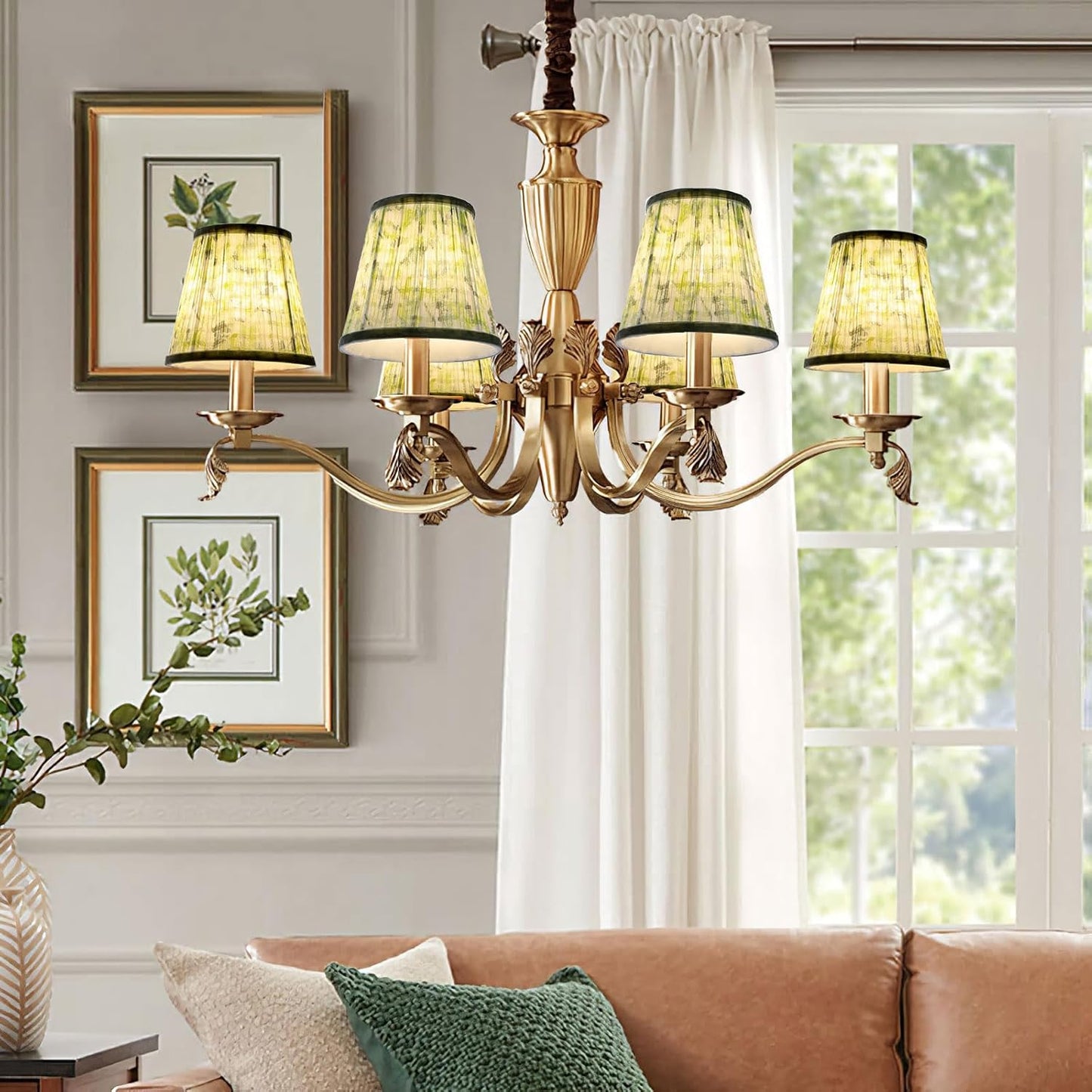 Fuloon Chandelier Lamp Shades, Clip on Small Sconce Lamp Shades, Suit for Candelabra Bulbs in Modern/European/French Country/Farmhouse Decoration, 3.5x4.3x4.9 in(6 Pack, Chiffon Green Painted)