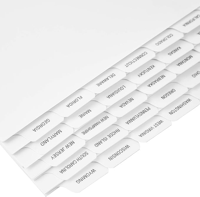 Exhibitindexes® State Divider Tabs/Indexes 3 Hole Punched - Image 2