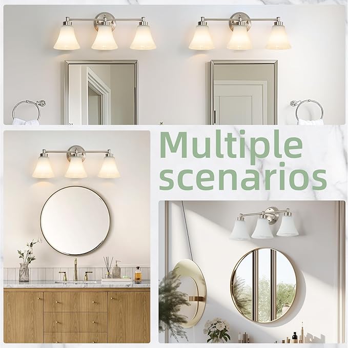 LOUSACE 3 Light Bathroom Vanity Light Vintage Brushed Nickel Bathroom Lighting - Image 8