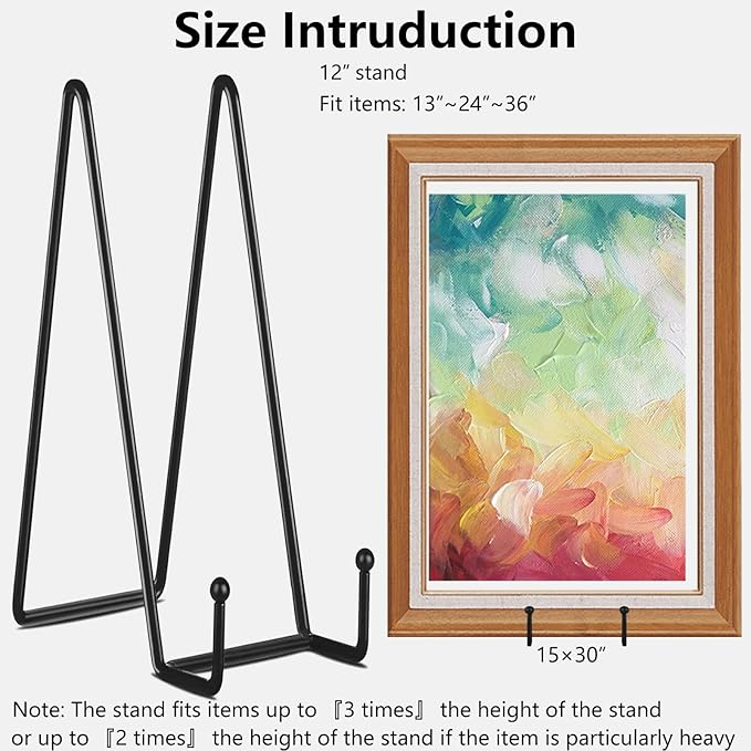 IBosins 5 Pack 12 Inch Plate Holder Display Stands, Large Metal Black Frame - Image 3
