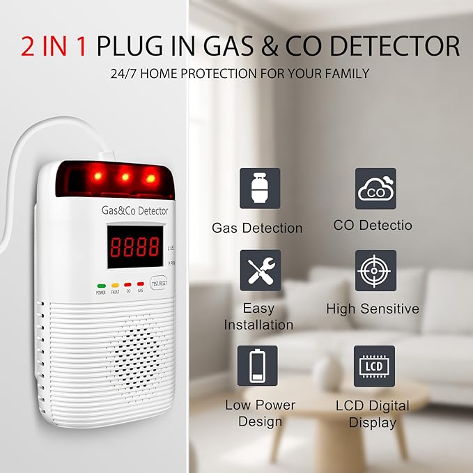 Combination Gas & Carbon Monoxide Detectors Plug in, 2-in-1 Gas Leak Detector & - Image 2