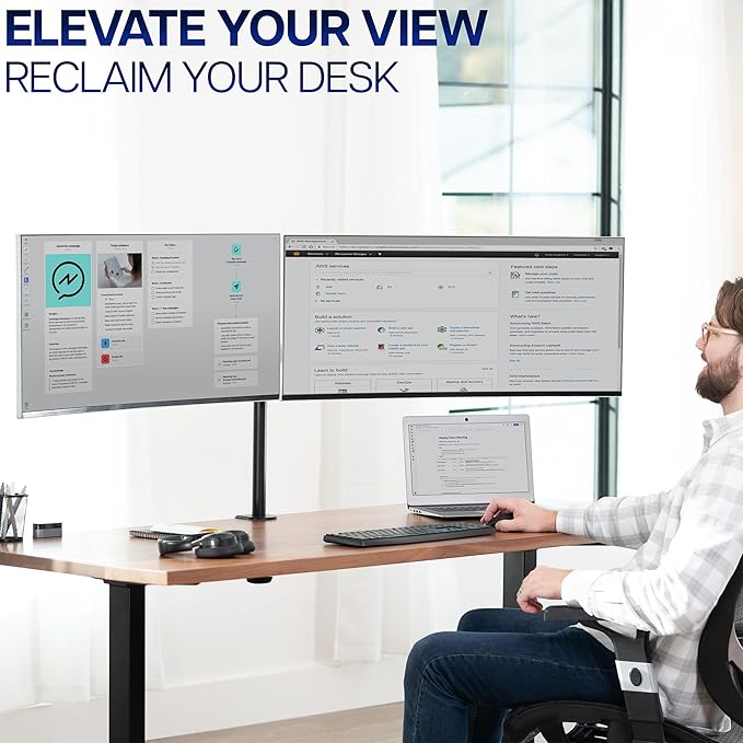 VIVO Dual Ultrawide Monitor Desk Mount, Heavy Duty Fully Adjustable Steel Stand - Image 9