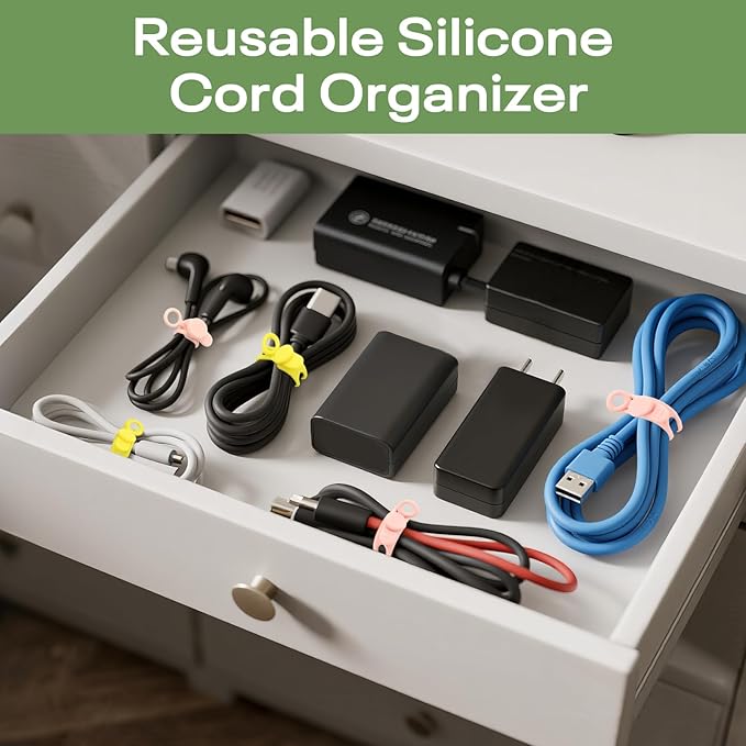 CozyNestMo Silicone Cable Ties Reusable, Elastic Wire Organizer Ties, - Image 5