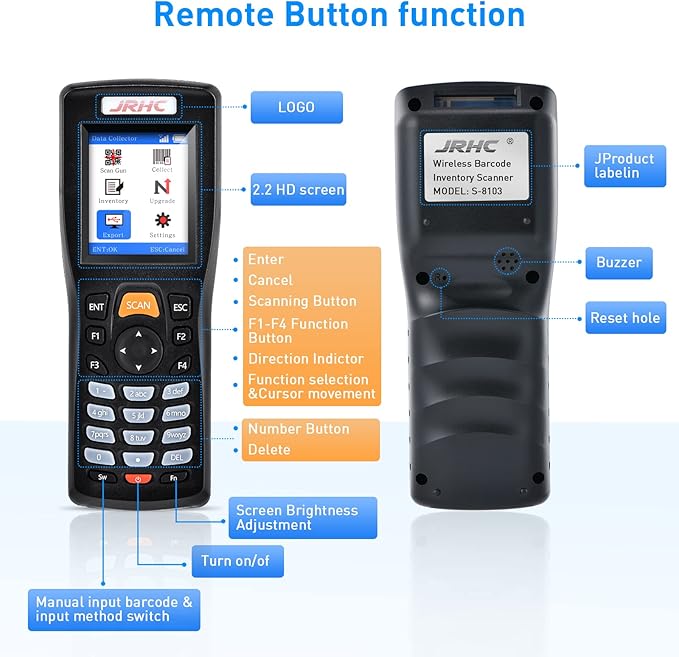 JRHC Wireless Barcode Scanner, Portable Inventory Scanner 1D 2D&PDF417 Data - Image 3