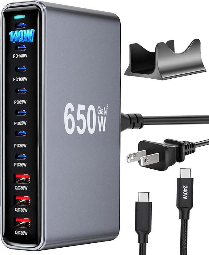 650W USB C Fast Charger Block, Dual PD3.1 140W 10 Port USB Charging Station by Unknown