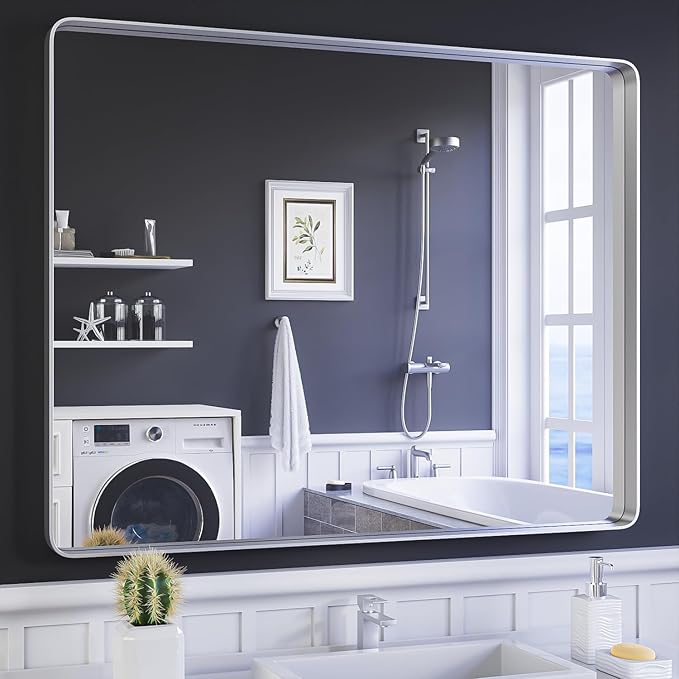 ISKM Silver Framed Mirror for Wal Bathroom Mirror for Wall 48" x 40" Matte by ISKM-IStillKeepMovin