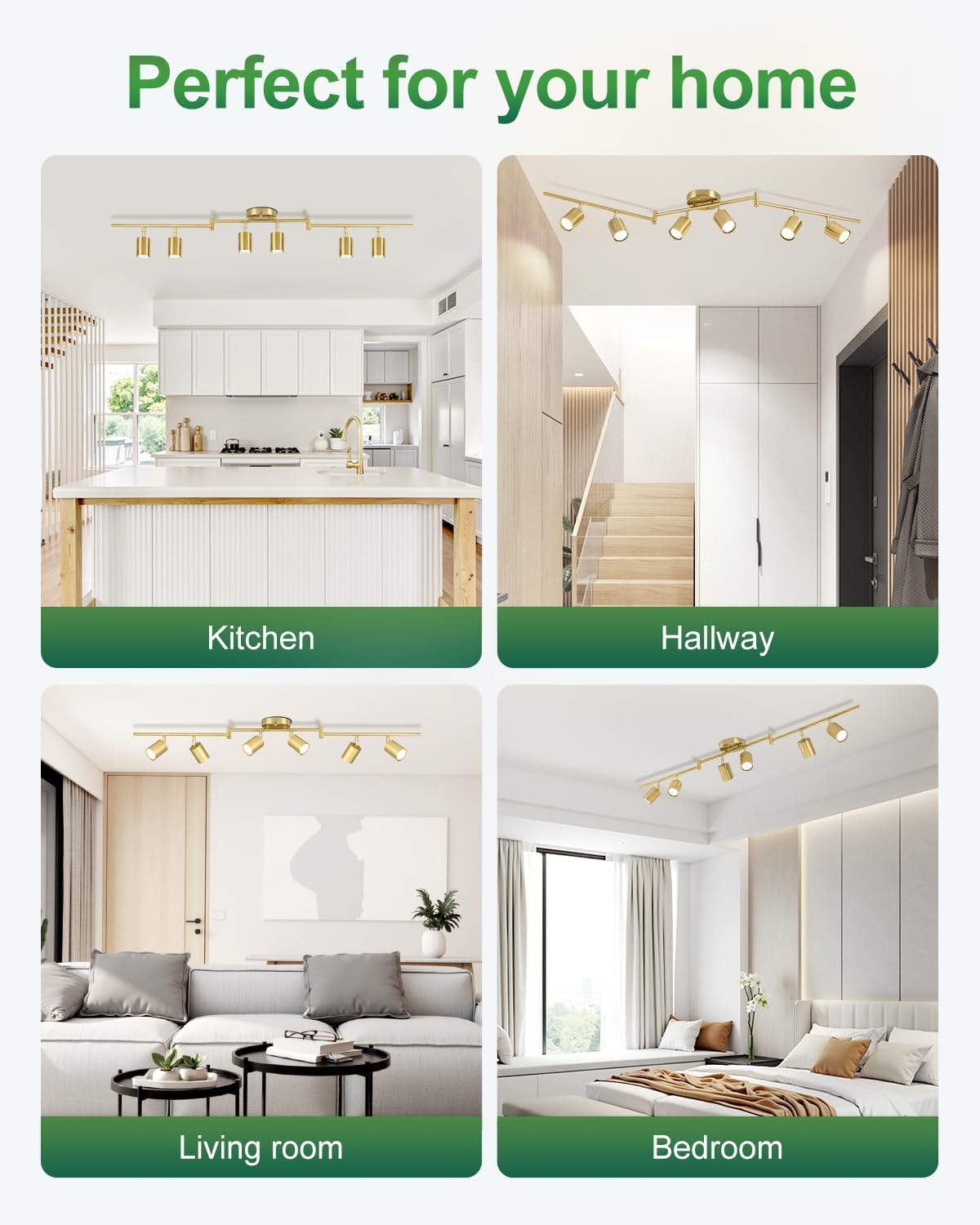 6 Ways Gold Track Lighting Fixtures Ceiling Gu10 Bulbs Not Included | Modern LED Track Light Brushed Gold, Rotatable Heads Foldable Arms, Metal Ceiling Spotlight for Kitchen, Living Room, Hallway