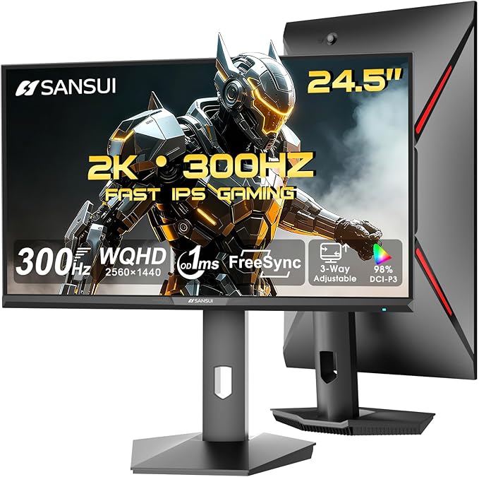 SANSUI 24.5 Inch QHD Gaming Monitor 300Hz, 1ms Fast IPS Computer Monitor by SANSUI