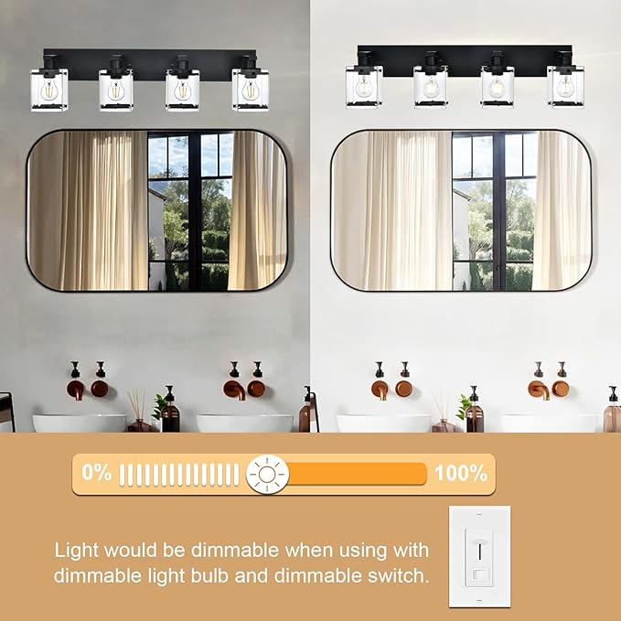 WINSHEN 4-Light Bathroom Vanity Light Fixture, Modern Black Wall Lighting Over - Image 4