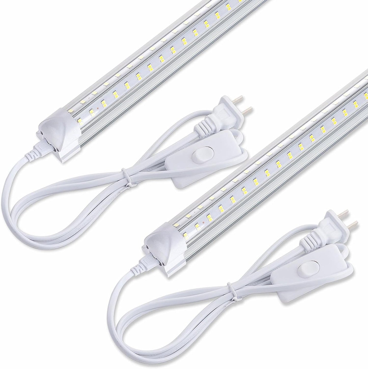 LED Shop Light 2FT 25W 3100lm Super Bright 6500K V-Shape 2 Pack | Clear Cover Linkable T8 LED Fixture and Under Cabinet Lights for Workbench, Corded Electric with Built-in ON/Off Switch