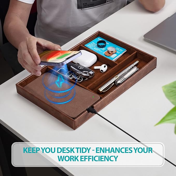Valet Tray, Built in Wireless Charging Pad, Nightstand Organizer, Dresser - Image 3