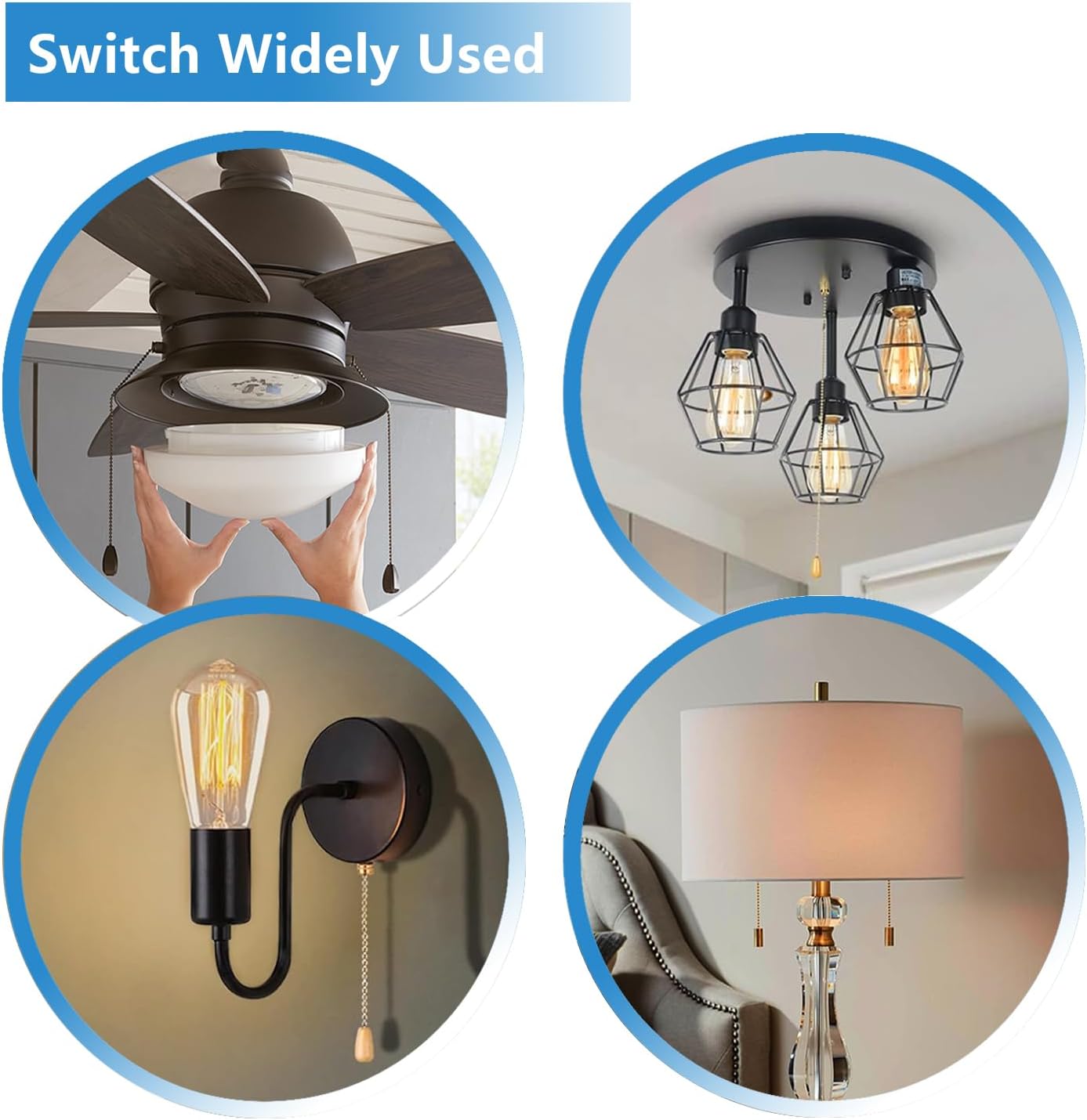 Ceiling Fan Switch Zing Ear ZE-109M Pull Chain Switch On/Off Light Switch compatible with Hunter Ceiling Fan Light Lamp Replacement