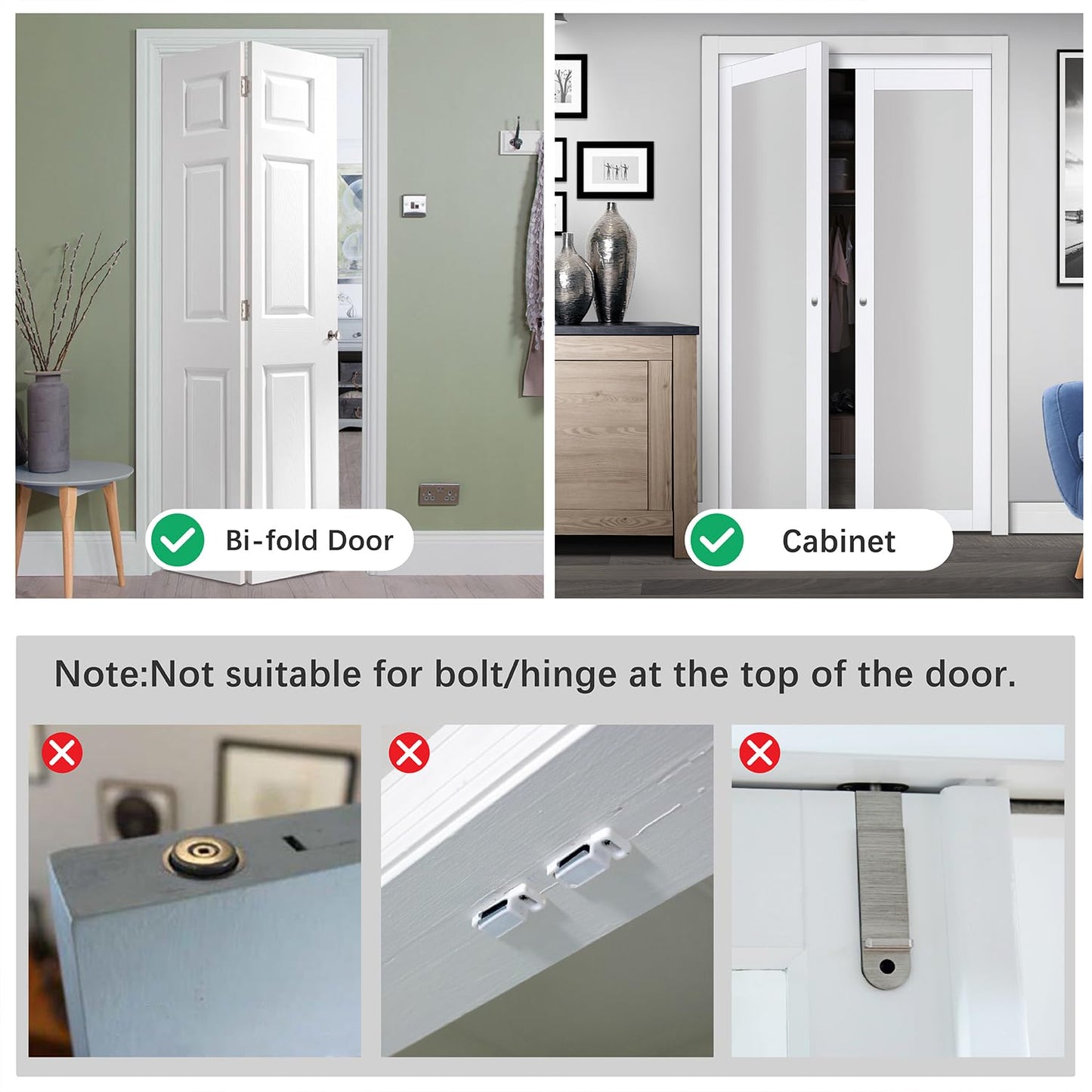 Metal Bifold Door Lock - Double Door Child Safety Locks Keep Toddler, Cats&Dogs Out of Closets, Cabinets, Pantry - No Need Install (1PC)