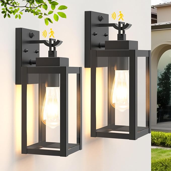 LTBLIGHT 2-Pack Motion Sensor Outdoor Wall Light Fixtures, Modern Black Dusk to by LTBLIGHT