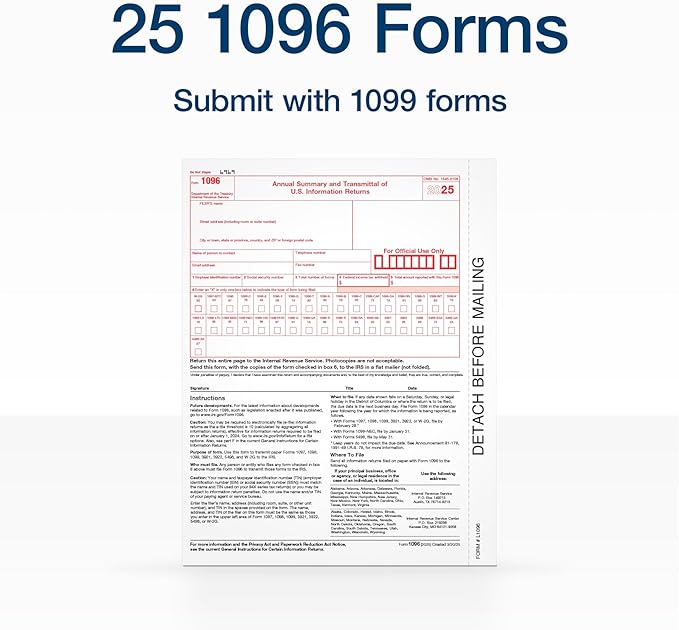 Adams 1096 Forms 2025, 1-Part Summary Transmittal Forms - Image 2