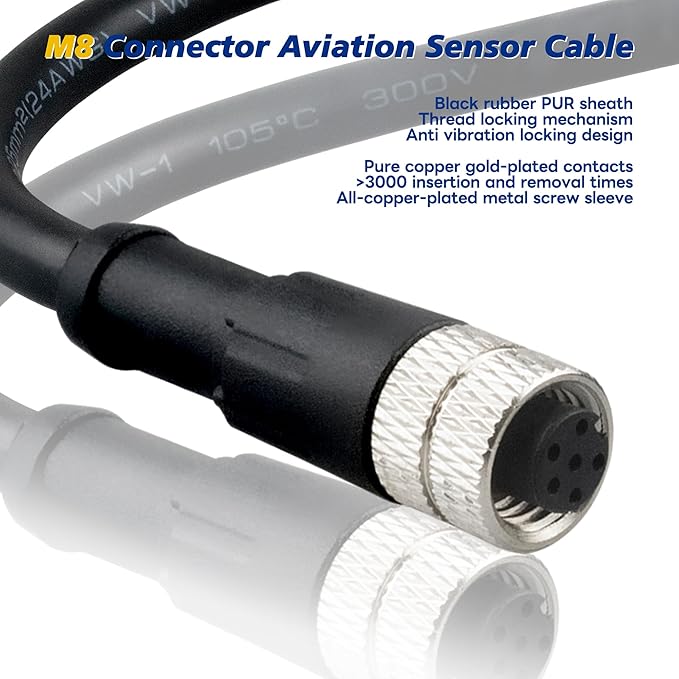 Lonlonty M8 Cable 6 Pin 6.5Ft/2M Female A Coding Circular Connector Cable - Image 5