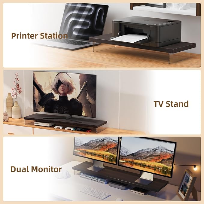 Dual Monitor Stand Riser, Wooden Desktop Organizer Shelf - Image 6