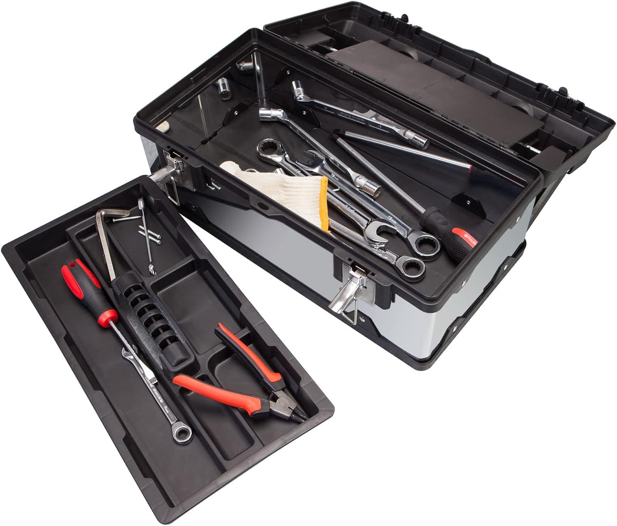 tce 18-inch tool box stainless steel&plastic portable toolbox, side view