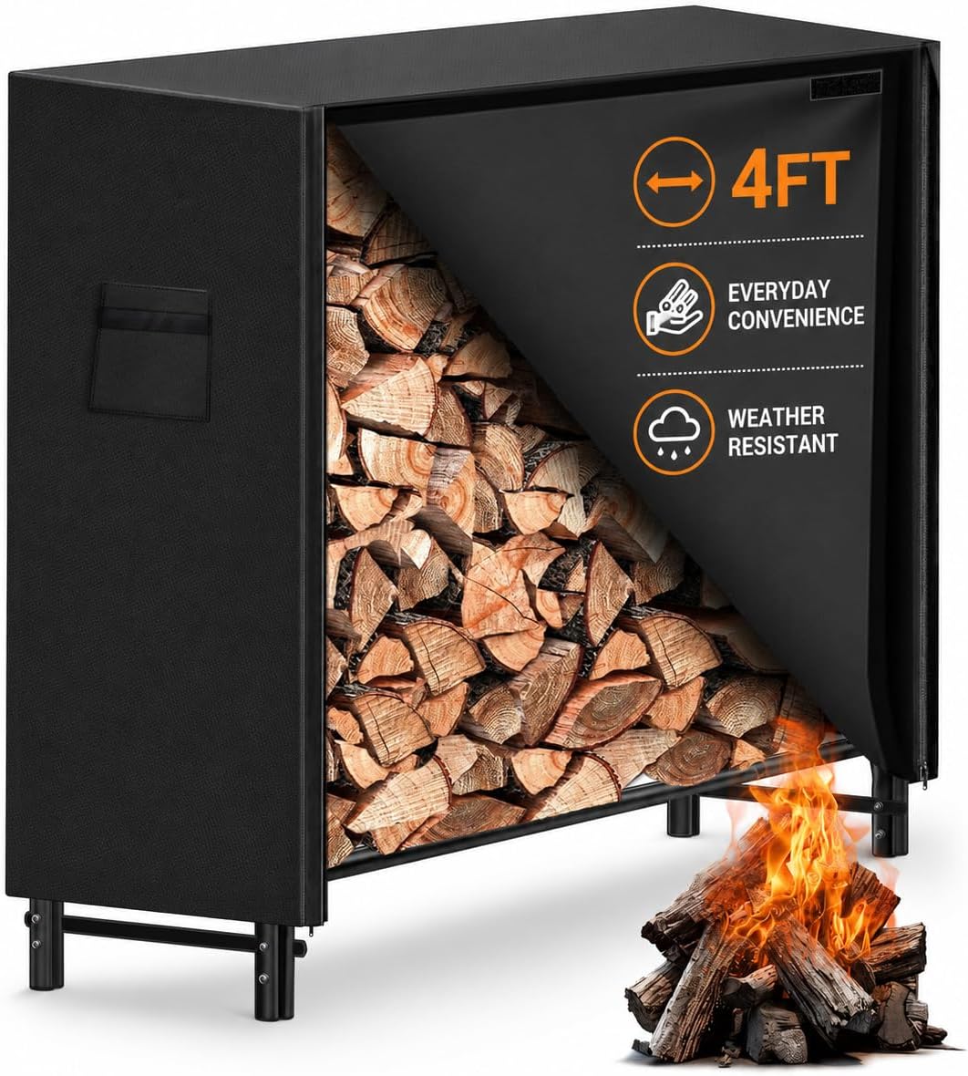 gtongoko 4ft firewood rack outdoor with cover heavy, main product view