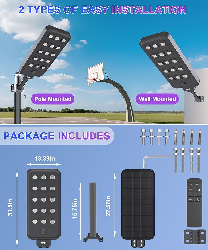 JAYNLT X-15000W Solar Street Lights Outdoor, Ultra-Large 6500K Commercial - Image 7