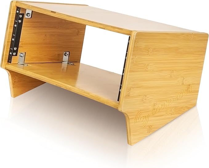 Sound Town DIY 4U Angled Desktop Turret Studio Rack, Solid Carbonized Bamboo - Image 3