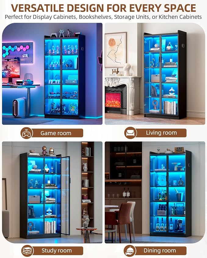 Dystler Display Cabinet with Glass Doors and Shelves, 5 Tier Display Case - Image 7