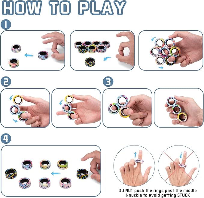 9Pcs Magnetic Rings Fidget Toys Adult Set, Idea ADHD Fidget Stress Toy Pack - Image 5
