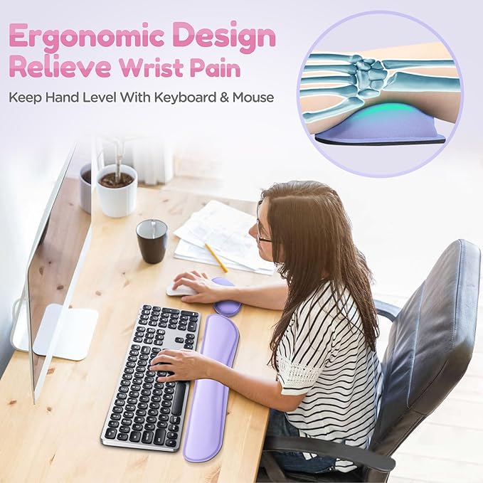 Gimars Upgrade Enlarge Gel Memory Foam Set Keyboard Wrist Rest Pad, Mouse Wrist - Image 2