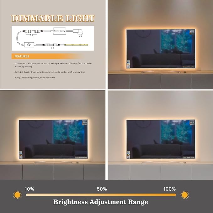 Pandery COB LED Strip, LED Strip Lights 3M/9.84ft, Touch Dimmable LED Strips - Image 7