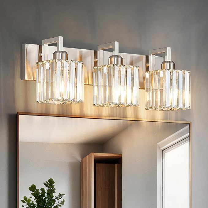 FDPBY Modern Bathroom Vanity Light 3-Lights Brushed Nickel Vanity Light Crystal - Image 2
