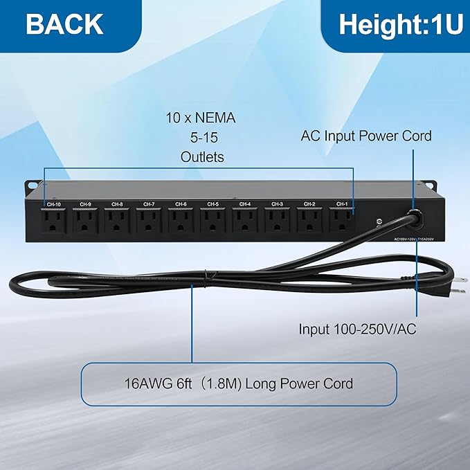 ThePoEstore 10-Outlet 1U Rack Mount Power Strip - Image 3