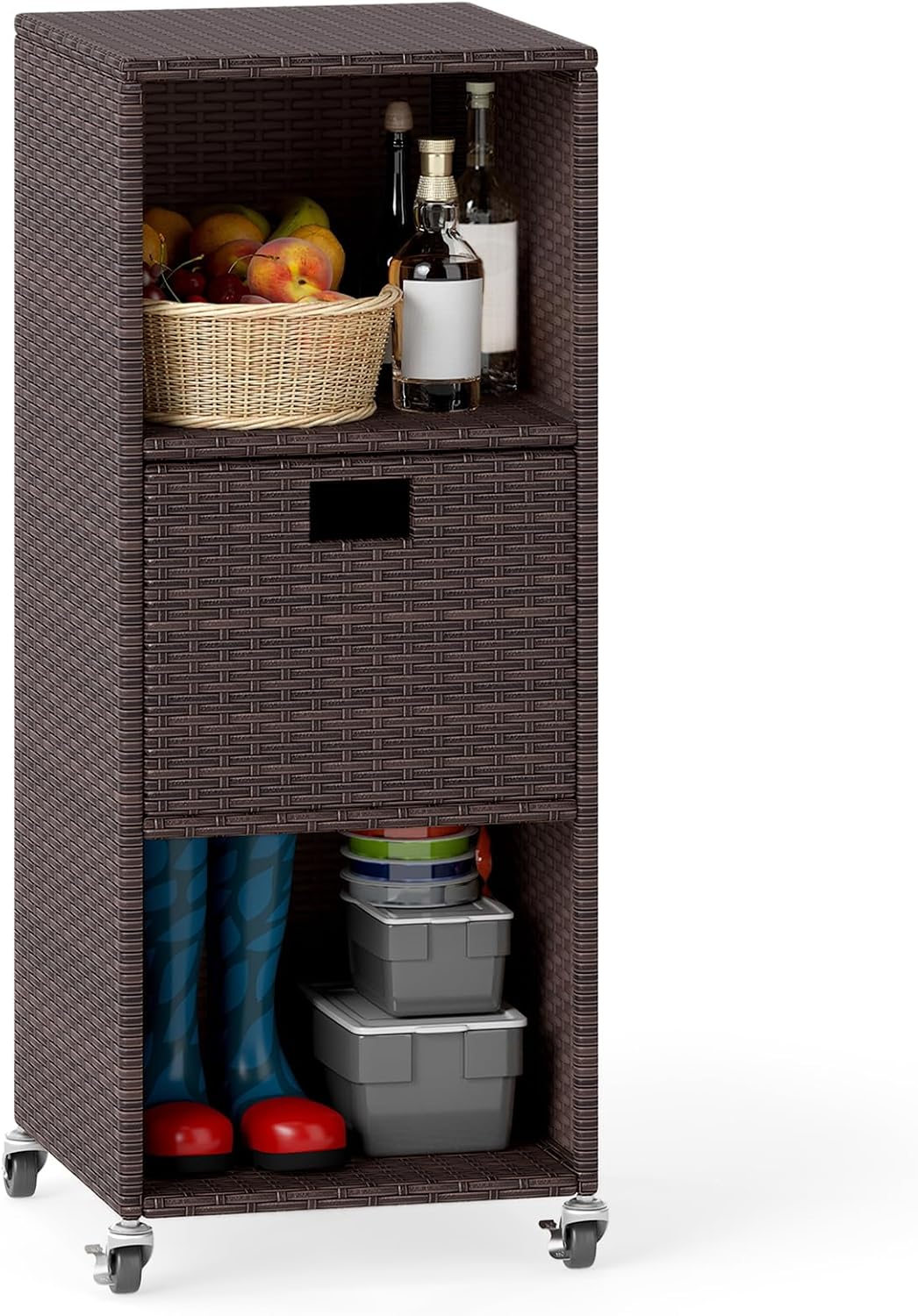 happygrill outdoor storage cabinet with wheels, pe rattan, main product view