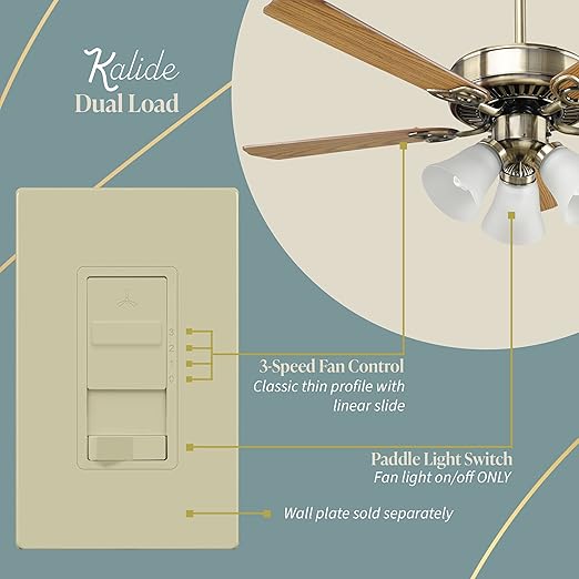 TOPGREENER Kalide Light Switch and 3-Speed Ceiling Fan Control Combo, in Wall - Image 3