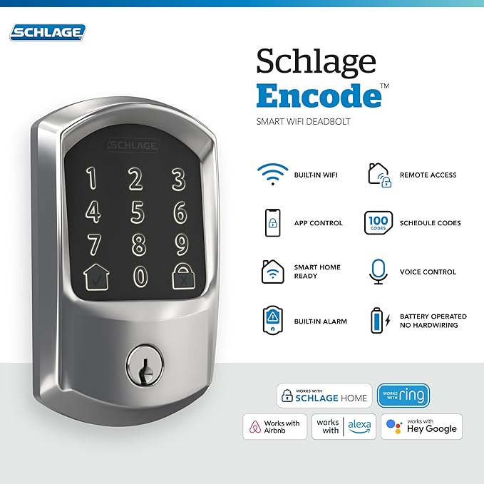 SCHLAGE BE489WB GRW 625 Encode WiFi Deadbolt Smart Lock, Keyless Entry - Image 2