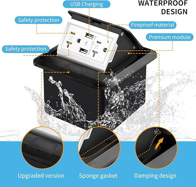 Vagueior Pop-Up Floor Box Kit, 4.8A USB Outlet, 20A Tamper-Resistant Receptacle - Image 3