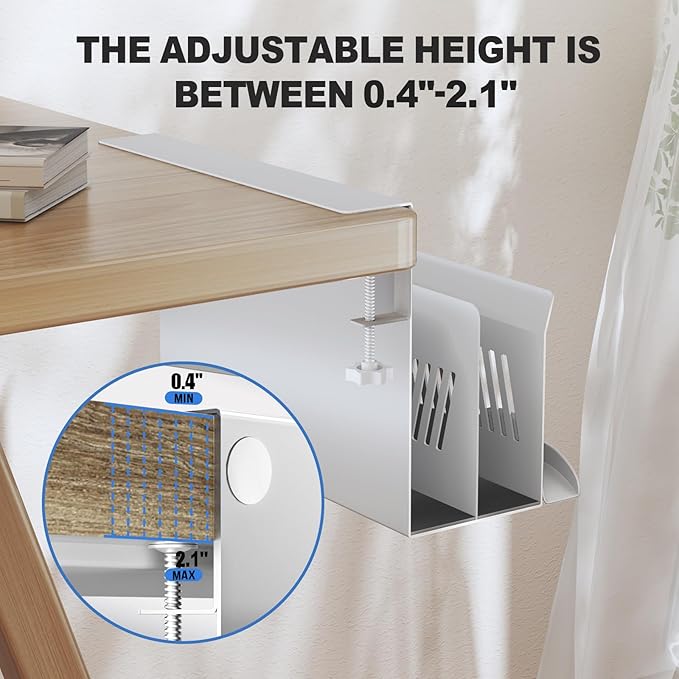 Litwaro Desk Side Storage Organizer, 2 Tier Under Desk Laptop Holder No Drill - Image 3