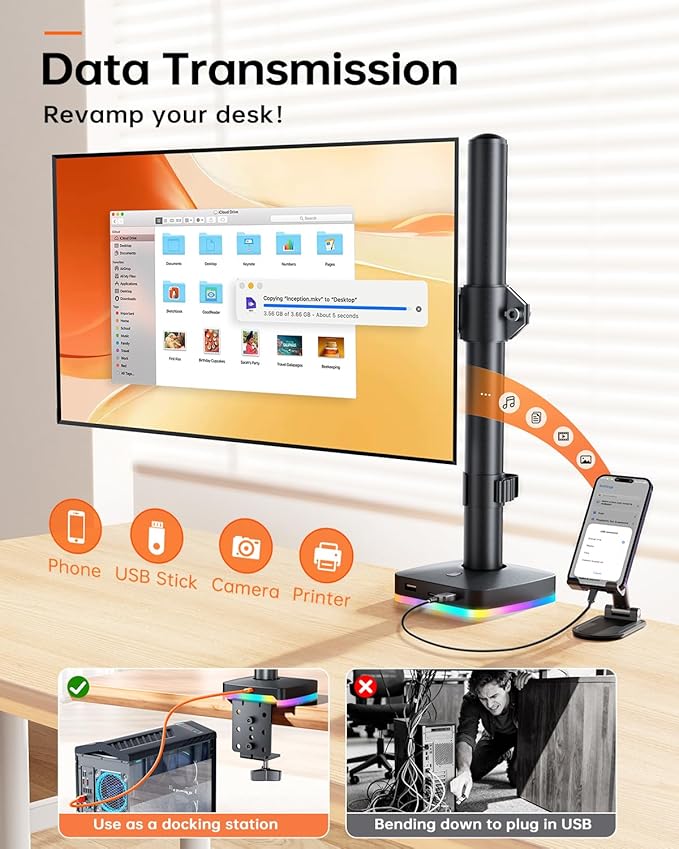 RGB Single Monitor Desk Mount, Monitor Arm - Image 2