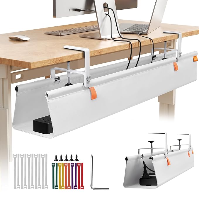 SUREUP9 No Drill Under Desk Cable Management Tray, Fabric Cable Management by SUREUP9
